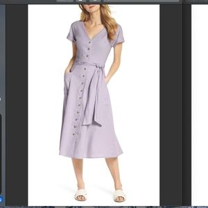 Vanessa Button Front Linen Blend Midi Dress